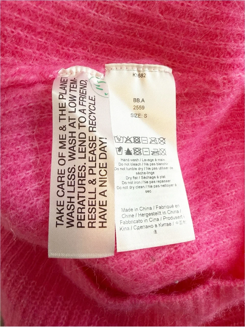 GANNI Women’s Bright Pink V-Neck Crystal Button Pocket Alpaca Blend Cardigan S